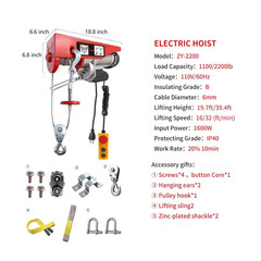 Electric Hoist, 2200 Lbs 110V Electric Winch with 14 Ft Wired Remote Control, 40