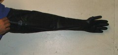 Shoulder Length Black Neoprene Latex Rubber Gloves 15 mils thick 32″ long NEW