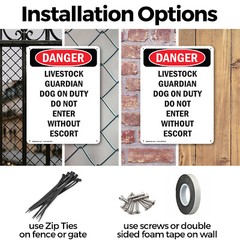 (2 Pack) Livestock Guardian Dog On Duty OSHA Danger Sign Decal Metal Plastic