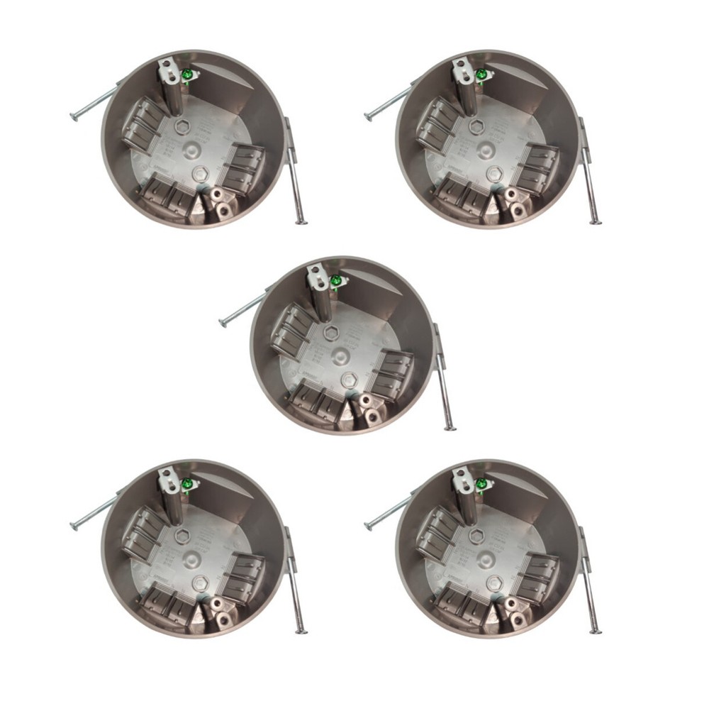 5-Pack 4″ Round Ceiling Box with Grounding 20 Cu In, ETL Certified, Plastic Gray