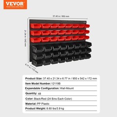 VEVOR Wall Mounted Storage Bins Small Parts Organizer Garage Tool Rack 48 Bins