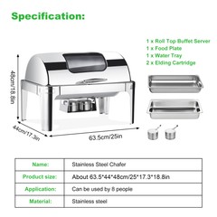 9QT Food Warmer Commercial Steel Chafer Buffet Chafing Dish Roll Top
