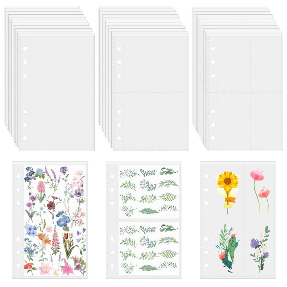 30 Sheets A5 Clear Binder, 1/2/4 Plastic Sleeve for 7.5 X 5.9 Inches,