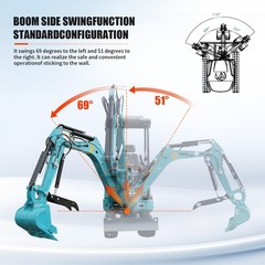 2.5Ton Mini Excavator Side Swing Digger Kubota D902 Diesel Engine+ 4 Attachments