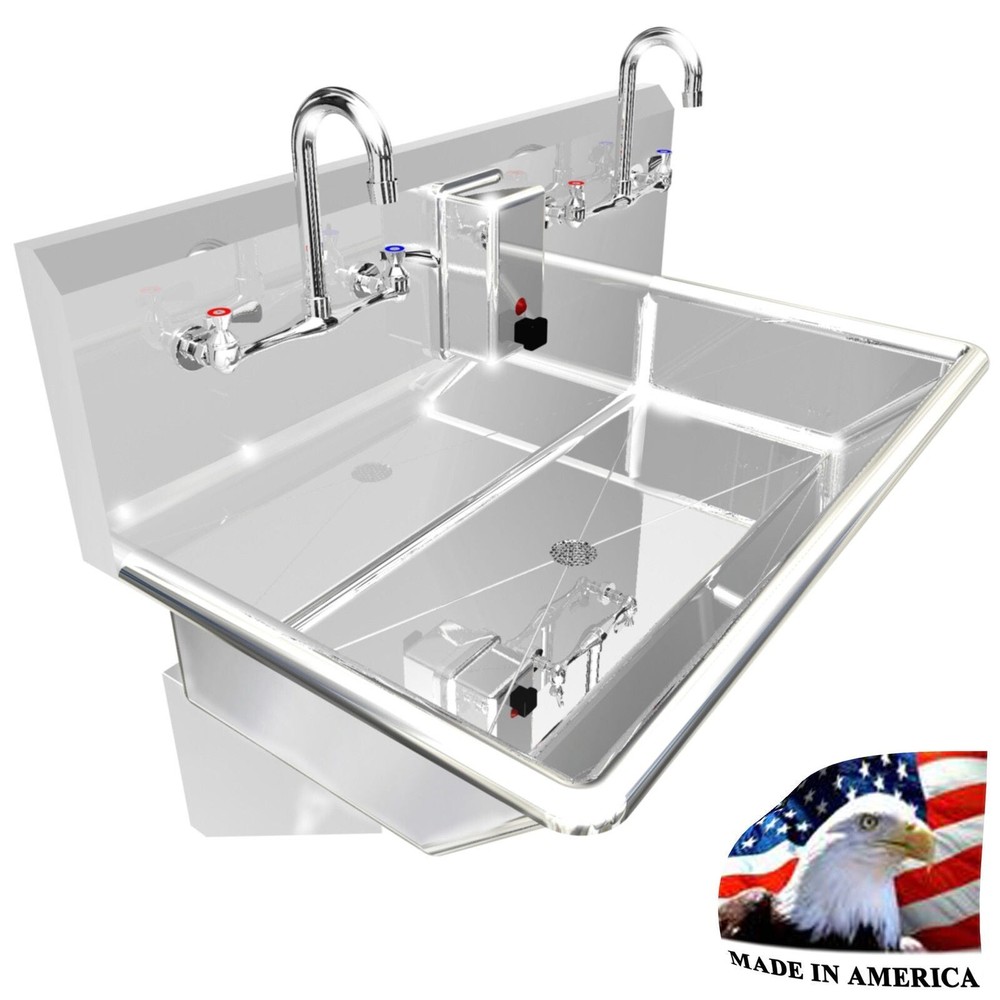 COMPACT HAND SINK MULTISTATION 2 USERS 36″ WALL MOUNT MANUAL FAUCET STEINLESS S.