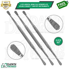3 Pcs Dental Bone File Howard #12 Double Ended 7″ Surgical Dentist Instruments