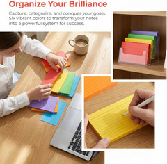 Colored Index Cards 3X5 Inches, 300 Count Neon Flash Cards with Ruled Lines, 6 C