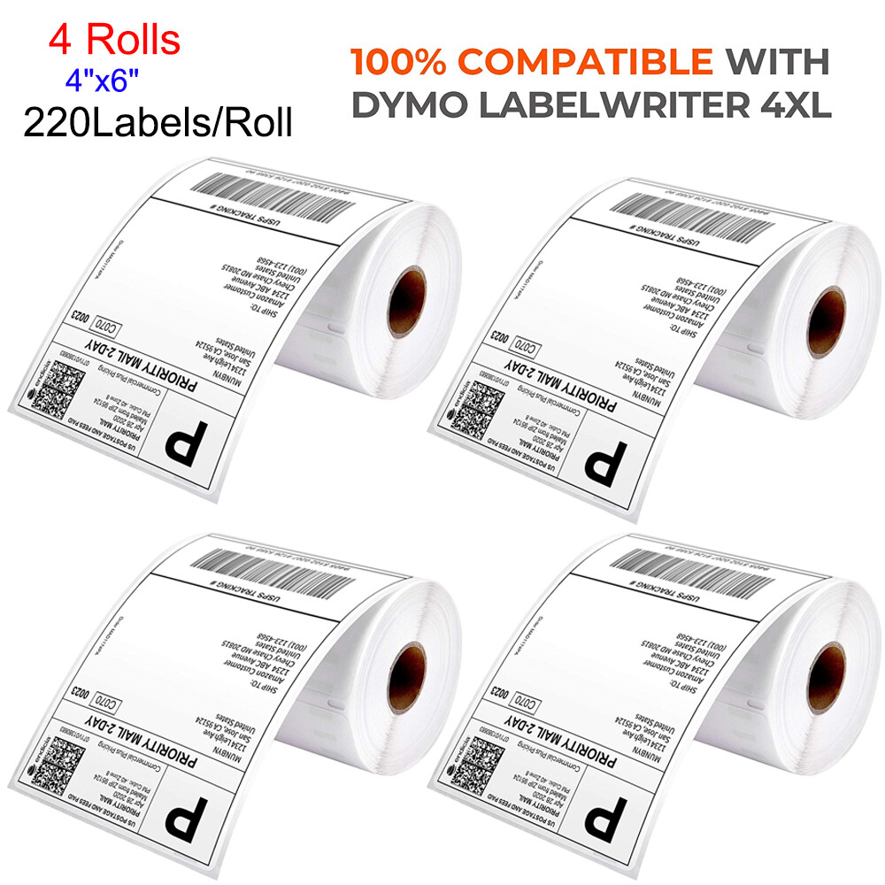 4 Rolls 4×6 Direct Thermal Shipping Labels for 1744907 Dymo 4XL Printer 220/Roll