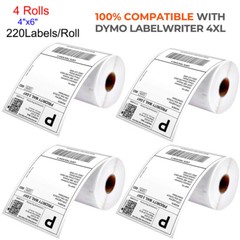 4 Rolls 4×6 Direct Thermal Shipping Labels for 1744907 Dymo 4XL Printer 220/Roll