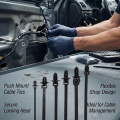 60PCS Push Mount Zip Ties Nylon Wire Harness Cable Clips Automotive Black 6 Type
