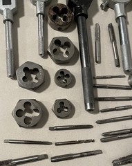 Lot of 90+ Assorted Machinist Tap & Die Assorted Sizes HS HSS & Handles