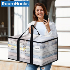 Heavy Duty Clear Moving Bags 6Pk Large Storage Totes With Handles Zipper