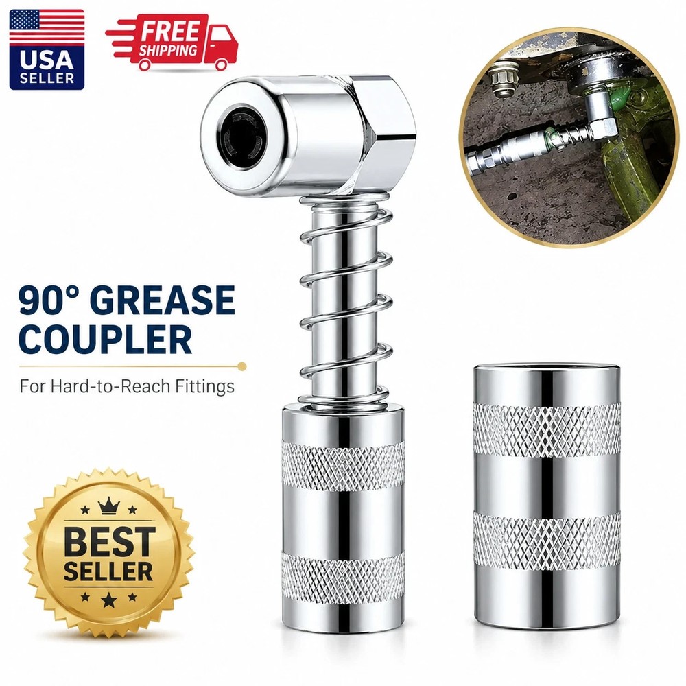 90 Degree Grease Coupler Fitting Tool Quick Connect Grease Gun Adapter Car Truck