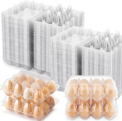 100 Pack Clear Plastic Egg Cartons, Holds 12 Eggs Each, 3×4 Grid