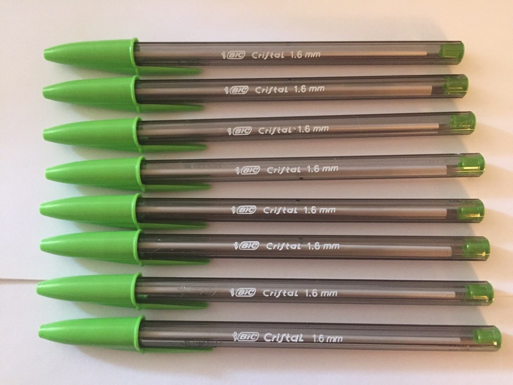 Lot of 8 GREEN Bic Cristal Ballpoint Pens 1.6mm, Xtra-Bold