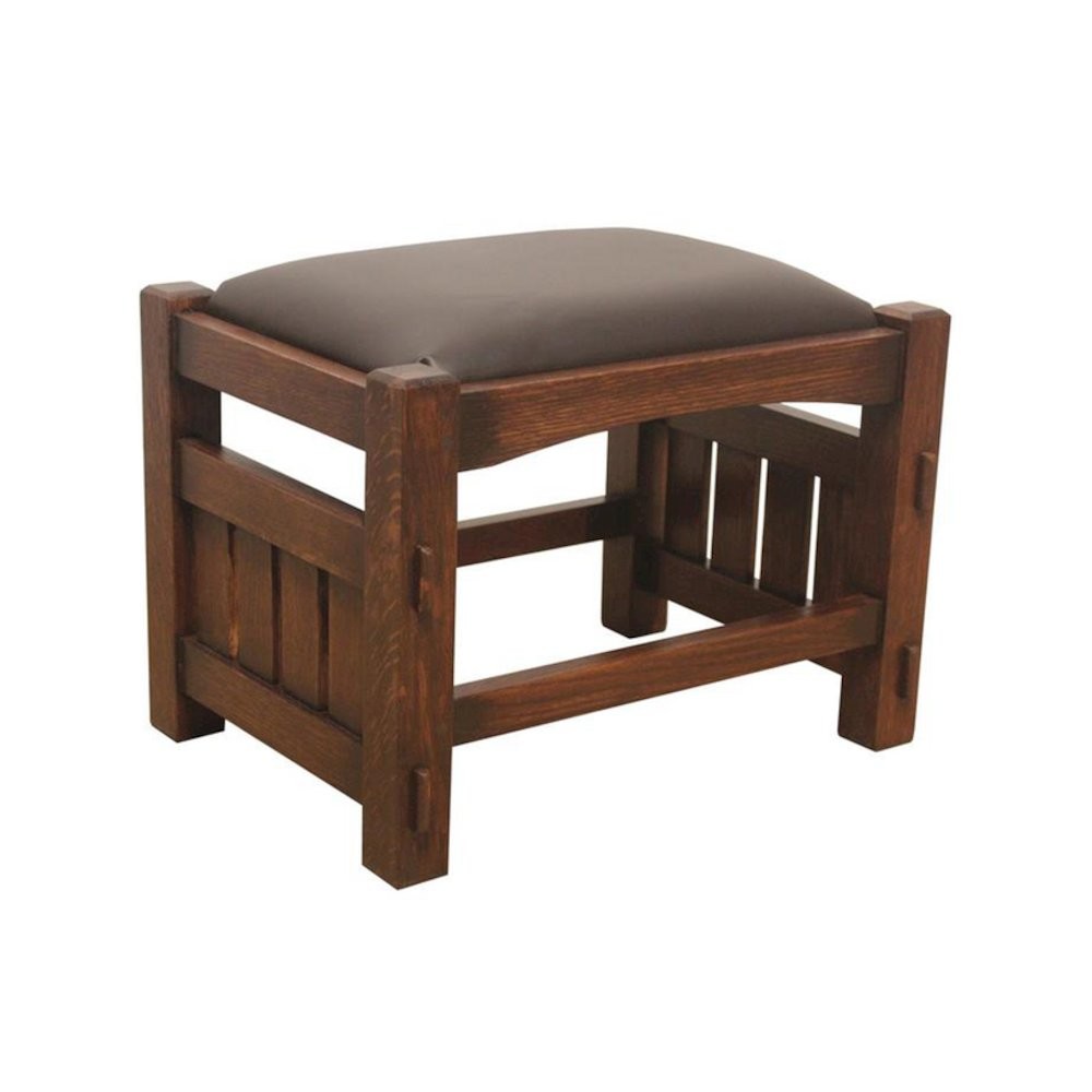 Mission Oak Foot Stool – Wide Spindles – Walnut