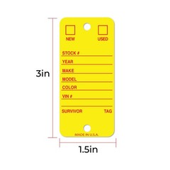 Car Dealer Key Tags, Tough Poly Rigidene Style, 500 Survivor Style Yellow Tags