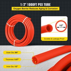 Uimoso 1/2~x 1000ft Pex Tubing Oxygen Barrier Pex-B Pipe Red Radiant Floor Heat!
