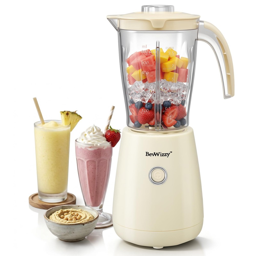 BevWizzy Blender for Smoothies and Shakes, Peak 350W Single 1～2, Creamy White