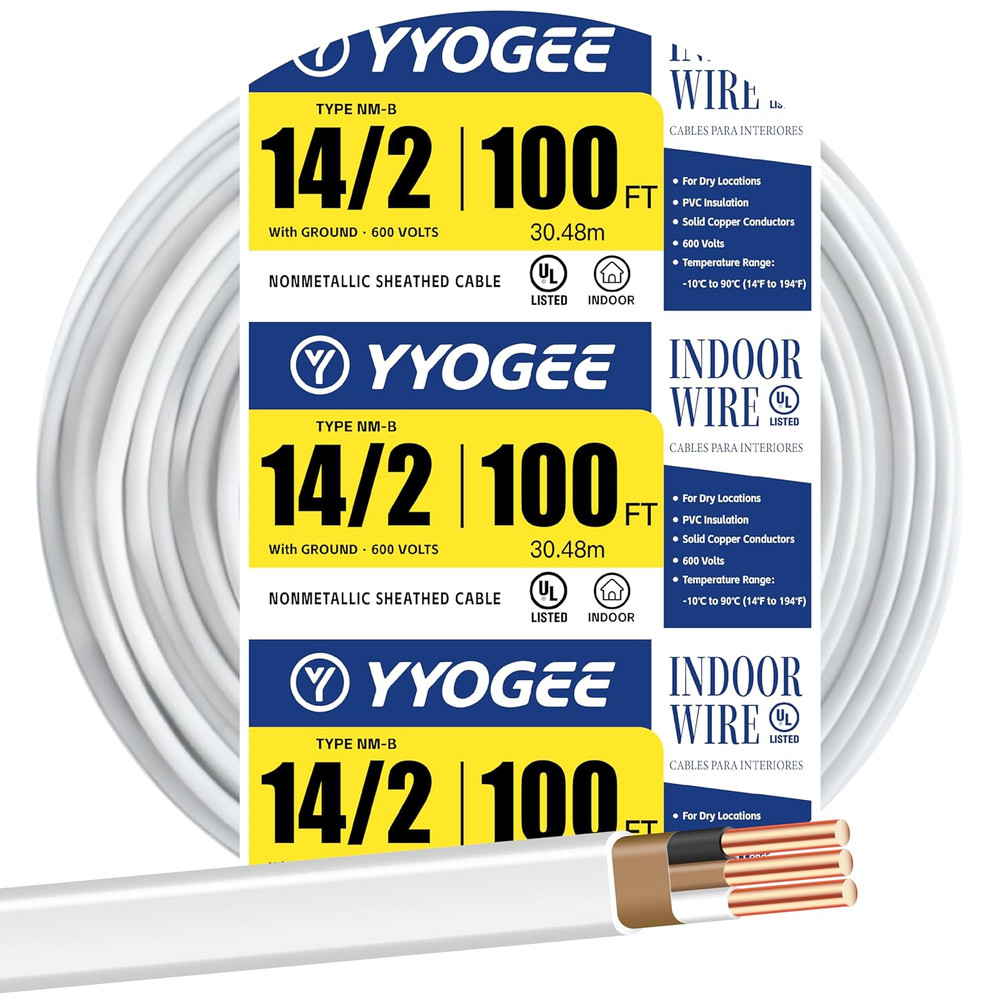 12/2 NM-B Wire with Ground, 100 FT 12 Gauge Wire Solid Pure Copper Non-Metallic