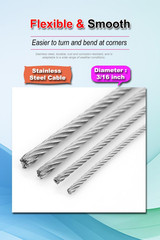 3/16″ Stainless Steel Cable 100Ft Wire Rope with Wire Rope Clamps and Thimble, 4