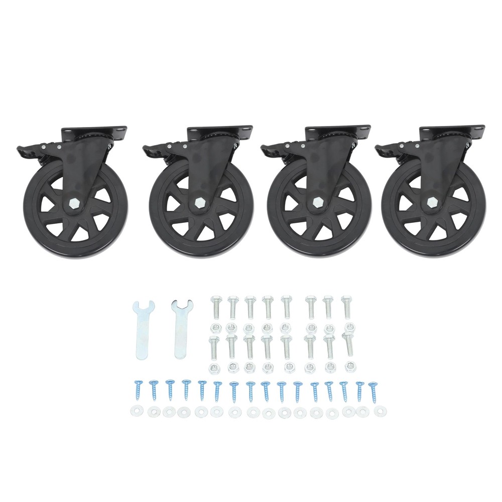 4Pcs Heavy Duty Casters Black 6″ W/ Brake 360° steering With 2× Hardware Kits