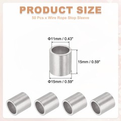 50Pcs 3/8″(10mm) Aluminum Crimping Loop Sleeve Round Wire Rope Stop Silver