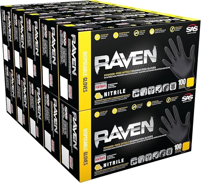 SAS 66518 Nitrile Raven Powder-Free Glove, Large 1000 (10 boxes of 1000)