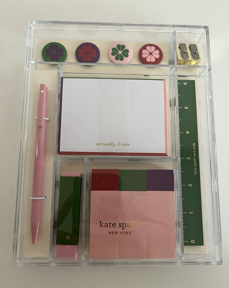 Kate Spade New York Colorblock Tackle Box Shamrock Pink Green Desk Office Kit