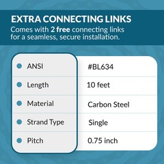 BL634 Leaf Chain x 10 Feet for Forklift Masts and Hoisting + 2 Connecting Links