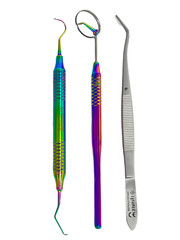 Premium German 3 Instruments Basic Dental Set Mirror Explorer College Plier Holo