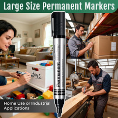 Large Permanent Markers Black Red Blue Green – 12 Pack Chisel Tip Waterproof Qui