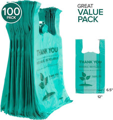 100 Biodegradable Bags Compostable Grocery Shopping Handles Thank You