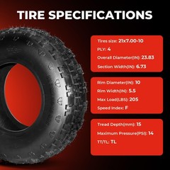 21×7-10 ATV UTV Tires All-Terrain 6PR Tubeless Non-Directional Set of 2