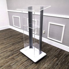Returned Item Clear Acrylic Plexiglass Podium Metal Corners Church Pulpit