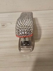 Avon Pink & Silver Shiny Girly Bejeweled Small Stapler Office Supply- Used