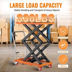 Hydraulic Lift Table Cart 330 lbs Manual Double Scissor Lift Table 50″ w/ Wheels