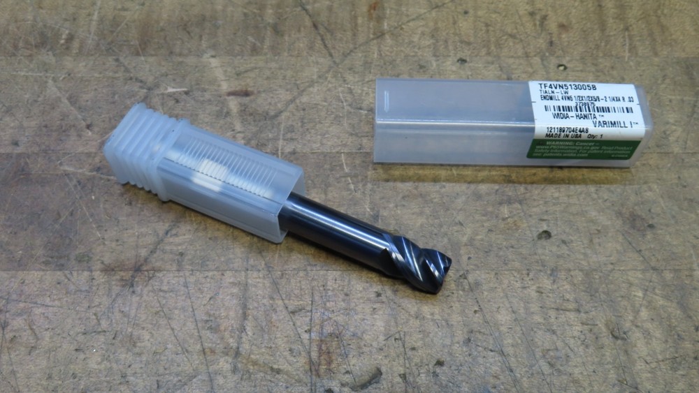 Widia Hanita Varimill TF4VN513005B 4fl carbide endmill 1/2×1/2×5/8×2.5×4″ R.03