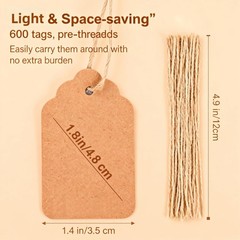 600 PCS Small Price Tags with String Attached, Brown 1.4*1.8 inch, ‎brown