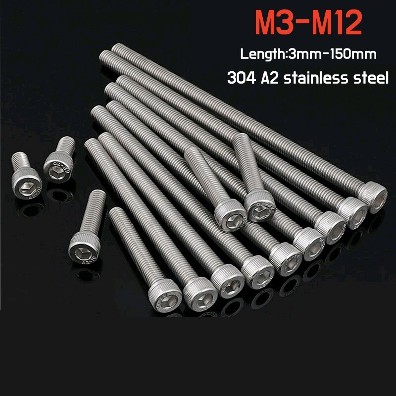 A2 Stainless Hex Socket Cap Head Screws Allen Key Bolt M3M4M5M6M8M10M12
