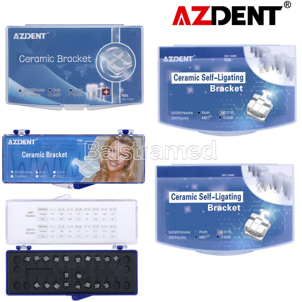 AZDENT Dental Orthodontic Ceramic Braces Bracket Roth MBT 0.018/.022 Hooks 3-4-5