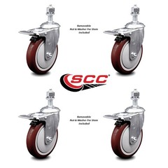 5 Inch Maroon Polyurethane Swivel ½ Inch Stem Caster Set with Total Lock Brake