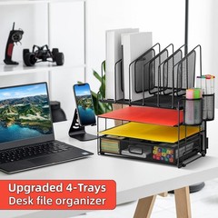 Organizador de escritorio con cajón,organizador de archivos de malla de 4 nivele