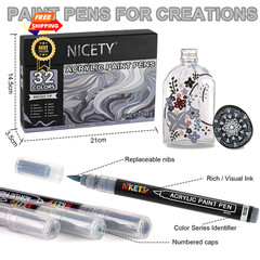 NICETY 32 Colors Acrylic Paint Markers, Pens 1 Count (Pack of 32), Grey