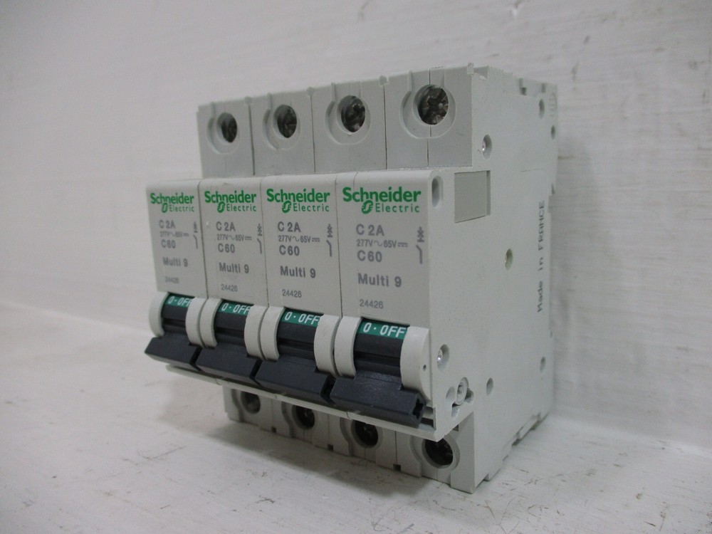 Lot of 4 Schneider 24426 C2A C60 Multi-9 2 Amp Circuit Breaker 1-Pole 2A 277V