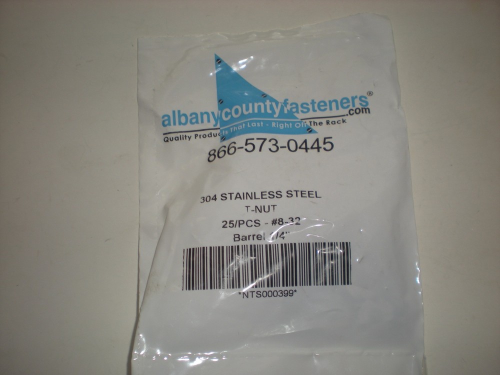 (BAG 25) ALBANY COUNTY FASTENERS NTS000399 304 SS T-NUT #8-30 BARREL 1/4″ NEW