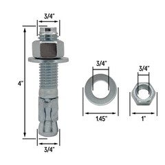 3/4″ x 4″ Wedge Anchor Bolt Fastener for Concrete Cement – Zinc-Plated (4)