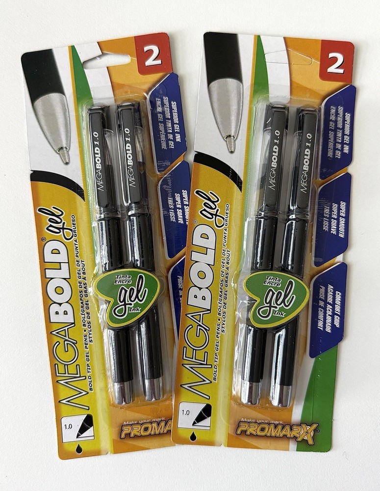 2 PACKS – 4 PENS Promarx® MEGABOLD GEL PENS VIVID LINES BLACK INK 1.0 MM