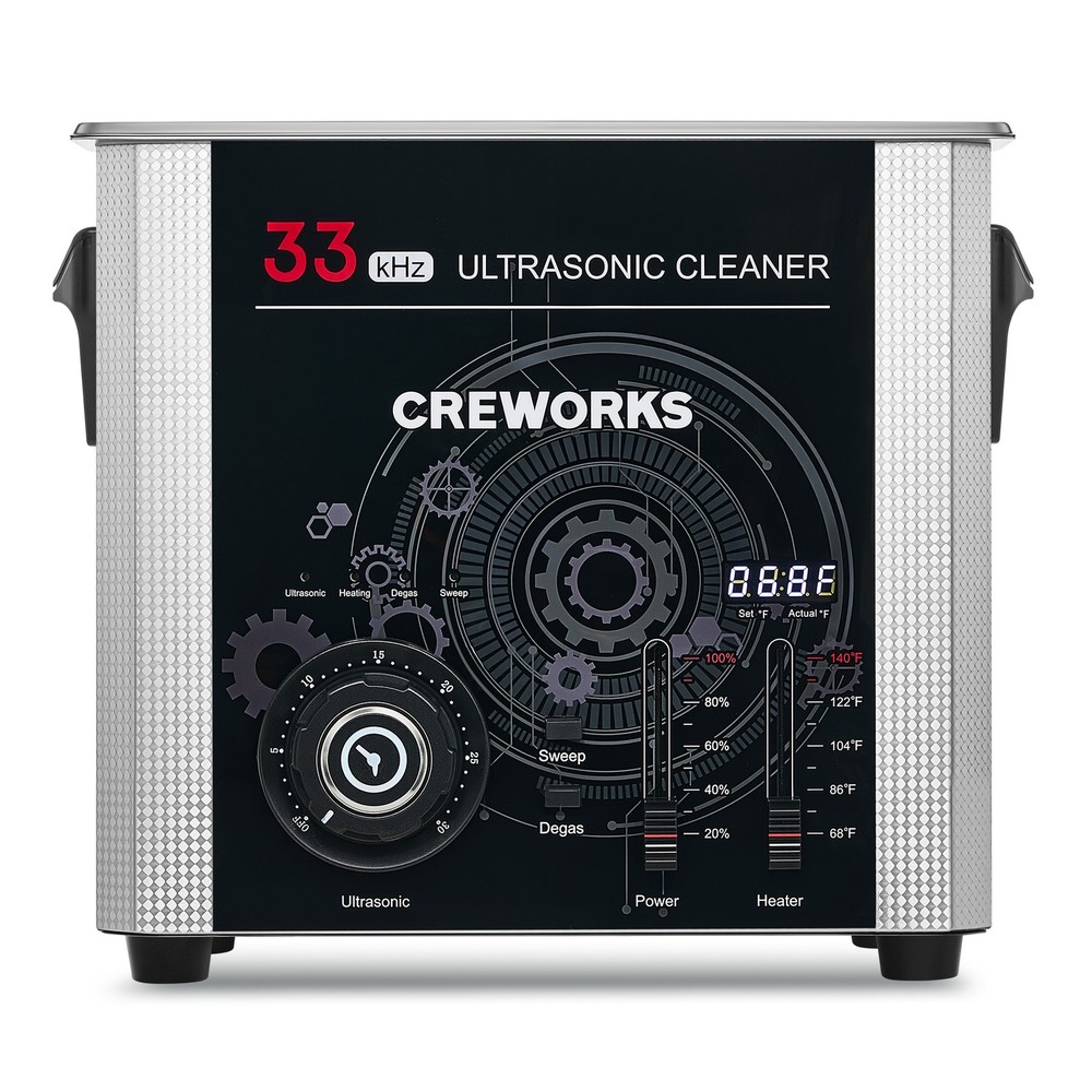 CREWORKS 33kHz 10L 240W Ultrasonic Cleaner with Degas Gentle Modes & Drain Valve
