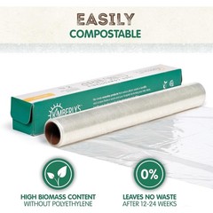 Extra-Thick 10 Micron Compostable Cling Wrap Roll, 99 ft x 12 in, Plant-Based